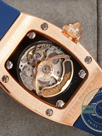 Replica Richard Mille 007-1 Diamond Crown Rose Gold Blue Strap - Budget Luxury Replica Watch