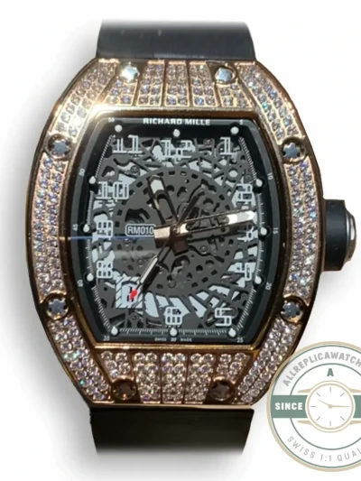 Replica Richard Mille 010 Rose Gold Diamonds Arabic Numerals - Affordable Super Clone Watch