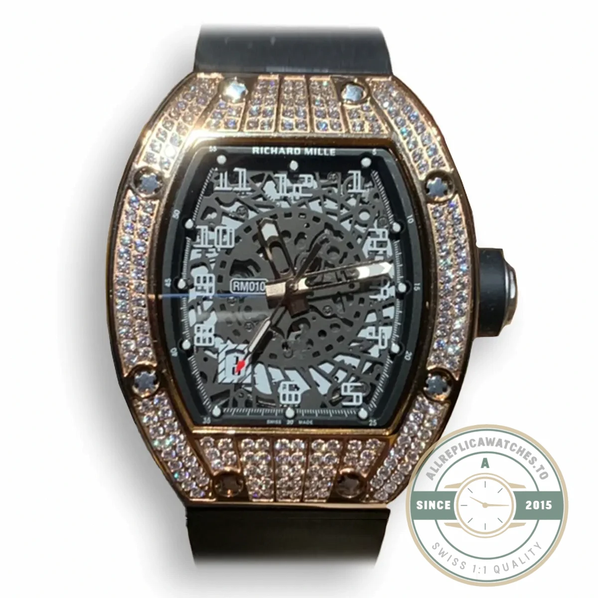 Replica Richard Mille 010 Rose Gold Diamonds Arabic Numerals - Affordable Super Clone Watch