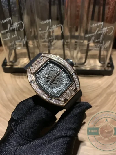 Replica Richard Mille 010 Rose Gold Diamonds Arabic Numerals - Premium Super Clone Watch