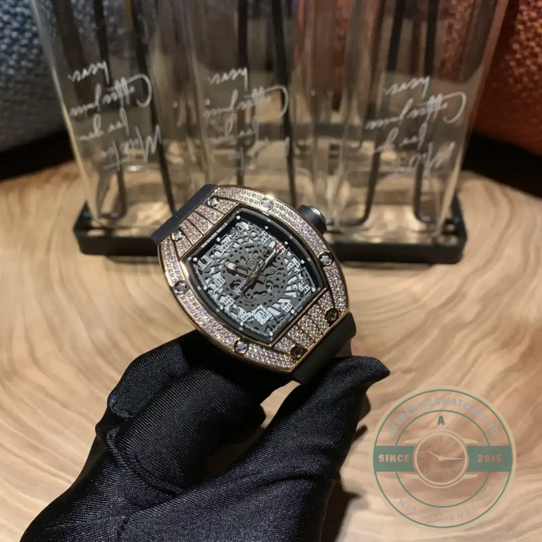 Replica Richard Mille 010 Rose Gold Diamonds Arabic Numerals - Premium Super Clone Watch