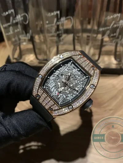 Replica Richard Mille 010 Rose Gold Diamonds Arabic Numerals - 1:1 Swiss Replica Watch