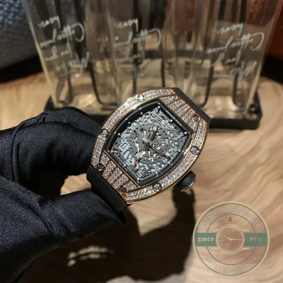 Replica Richard Mille 010 Rose Gold Diamonds Arabic Numerals - 1:1 Swiss Replica Watch