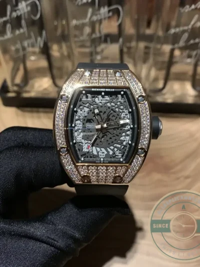 Replica Richard Mille 010 Rose Gold Diamonds Arabic Numerals - Top-Tier Swiss Replica Watch