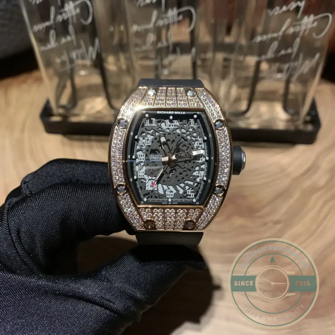 Replica Richard Mille 010 Rose Gold Diamonds Arabic Numerals - Top-Tier Swiss Replica Watch