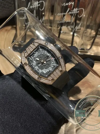 Replica Richard Mille 010 Rose Gold Diamonds Arabic Numerals - High-Grade Replica Watch