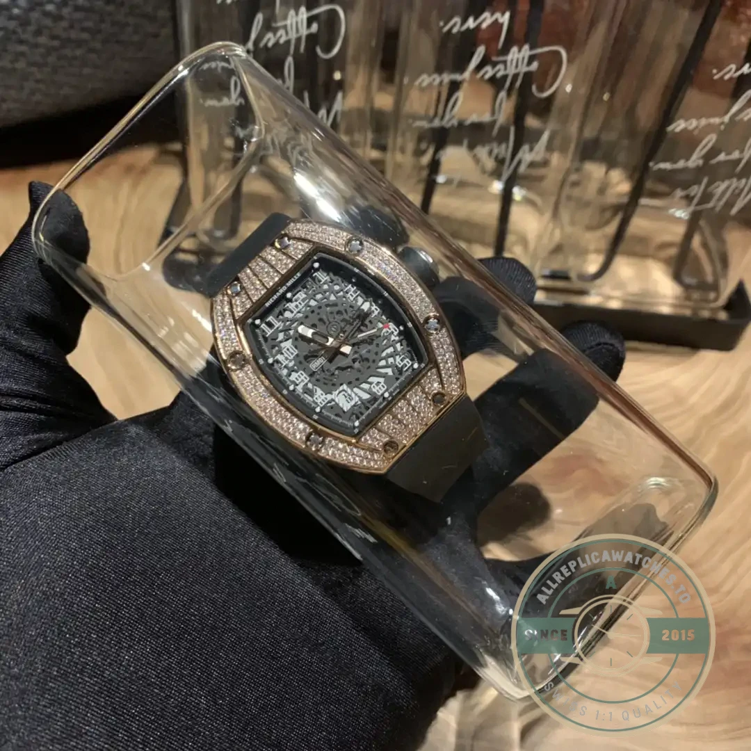 Replica Richard Mille 010 Rose Gold Diamonds Arabic Numerals - High-Grade Replica Watch