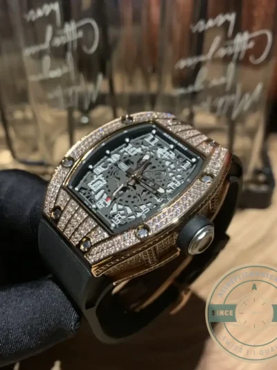 Replica Richard Mille 010 Rose Gold Diamonds Arabic Numerals - Swiss-Made Clone Watch