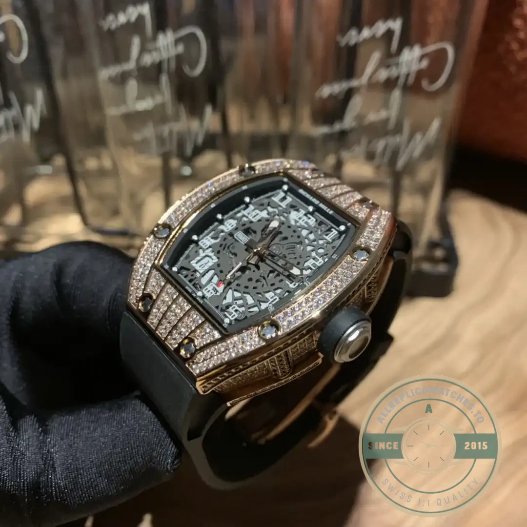 Replica Richard Mille 010 Rose Gold Diamonds Arabic Numerals - Swiss-Made Clone Watch