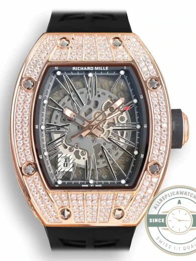 Replica Richard Mille 010 Rose Gold Diamonds Black Strap - Top-Tier Swiss Replica Watch