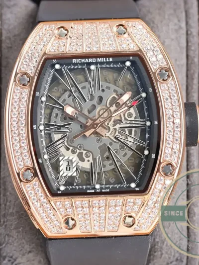 Replica Richard Mille 010 Rose Gold Diamonds Black Strap - Affordable Luxury Replica Timepiece