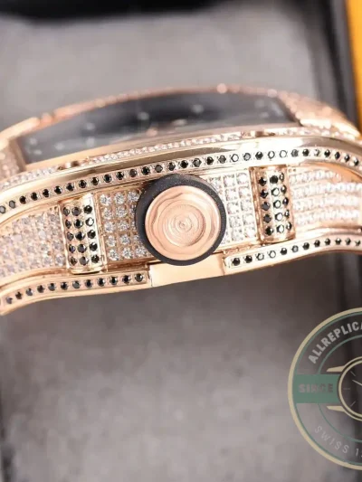 Replica Richard Mille 010 Rose Gold Diamonds Black Strap - Best Quality Replica Watch