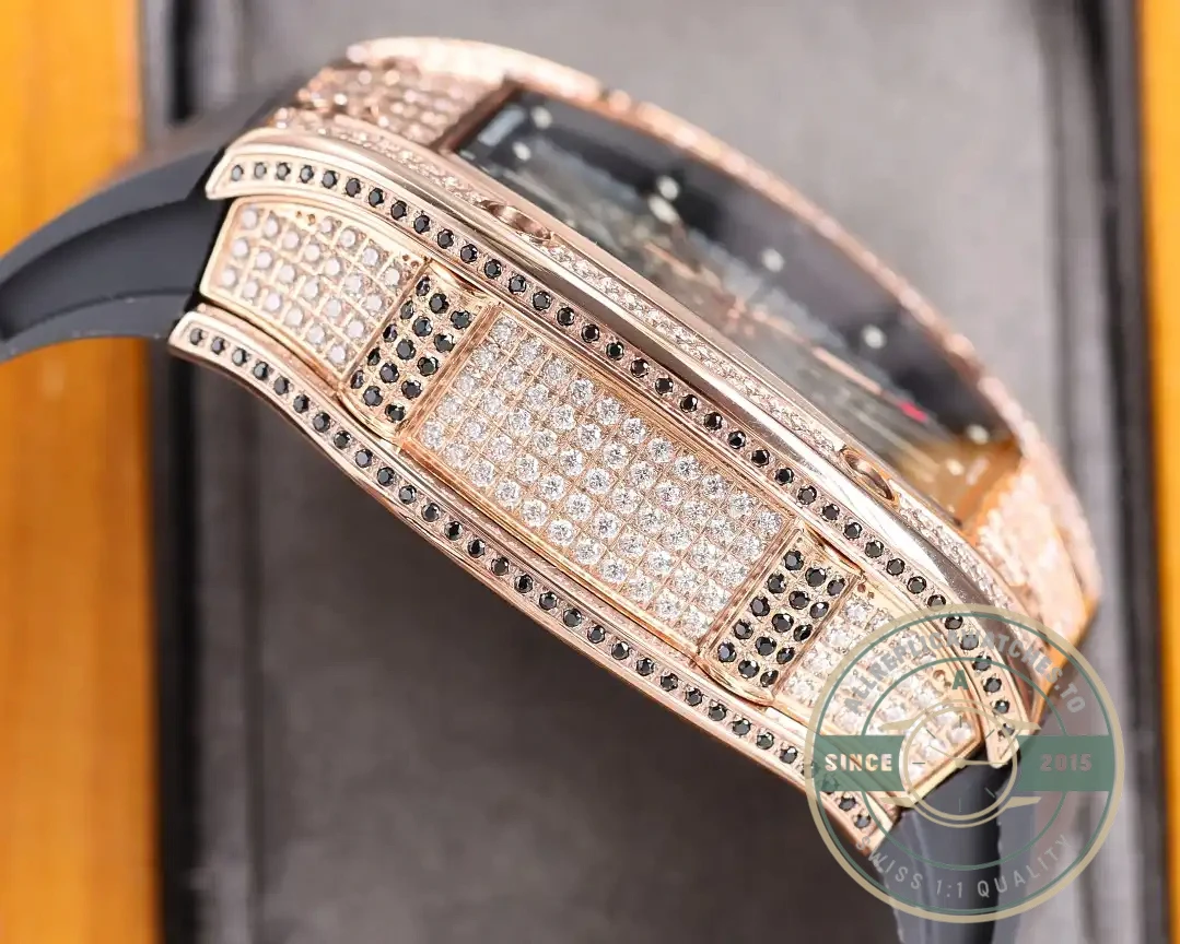 Replica Richard Mille 010 Rose Gold Diamonds Black Strap - Affordable Luxury Replica Timepiece