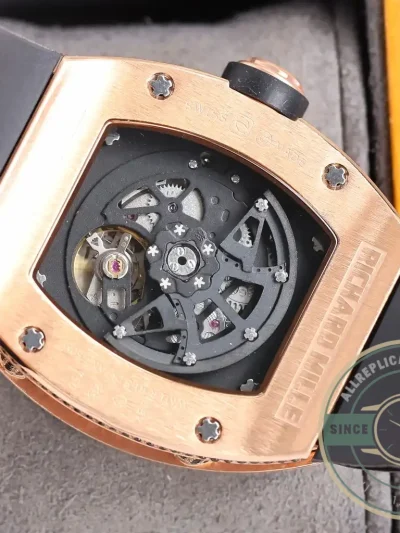 Replica Richard Mille 010 Rose Gold Diamonds Black Strap - Affordable Super Clone Watch