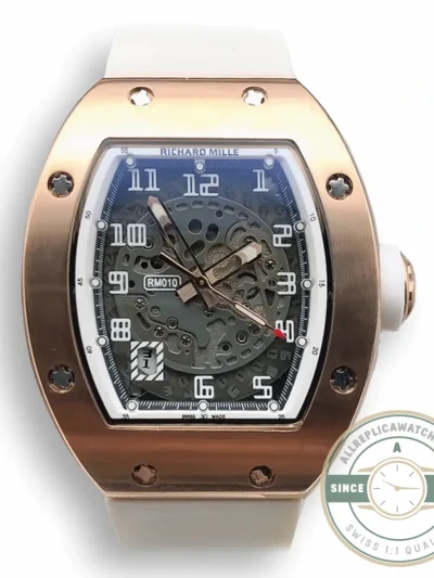 Replica Richard Mille 010 Rose Gold White Strap - High-Grade Replica Watch