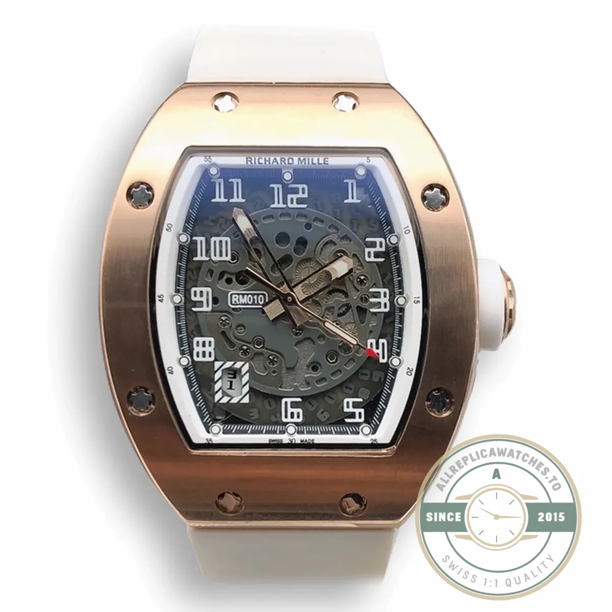Replica Richard Mille 010 Rose Gold White Strap - High-Grade Replica Watch