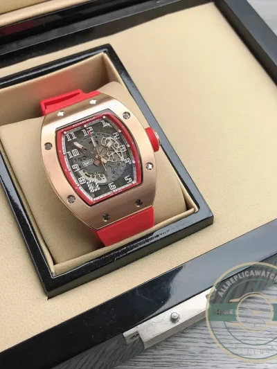 Replica Richard Mille 010 Rose Gold White Strap - Swiss Movement Replica Watch