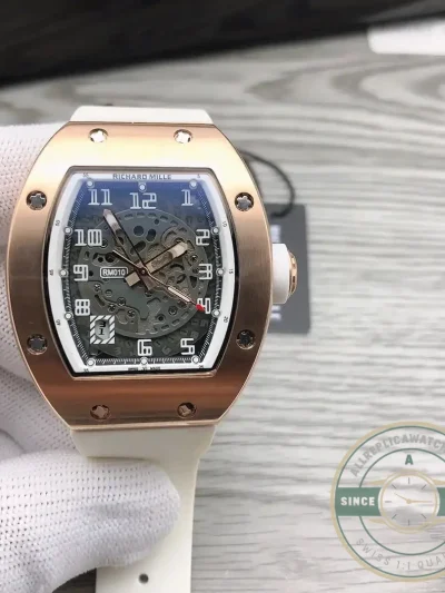 Replica Richard Mille 010 Rose Gold White Strap - High-Grade Replica Watch