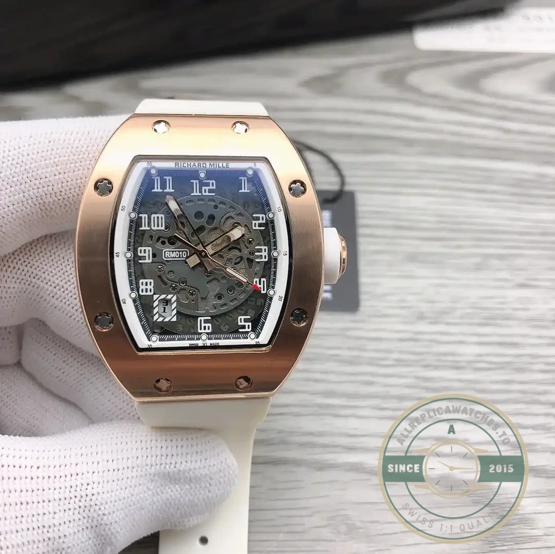 Replica Richard Mille 010 Rose Gold White Strap - High-Grade Replica Watch