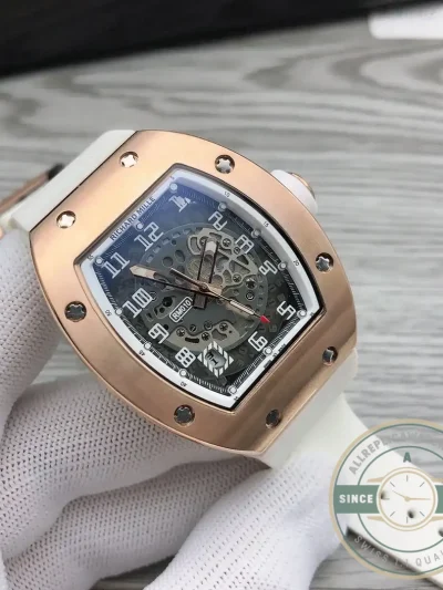 Replica Richard Mille 010 Rose Gold White Strap - Affordable Luxury Replica Timepiece