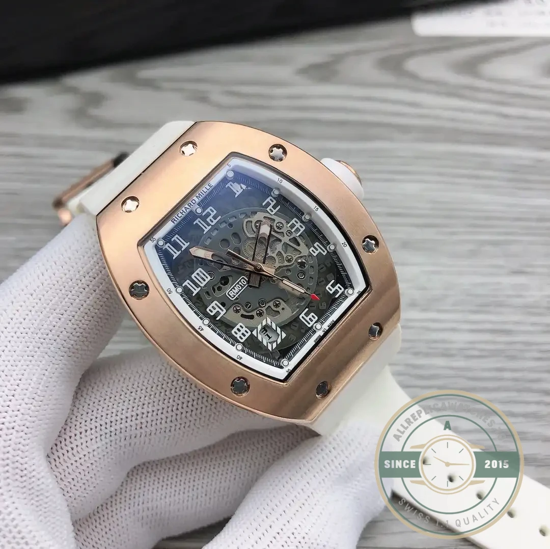 Replica Richard Mille 010 Rose Gold White Strap - Affordable Luxury Replica Timepiece