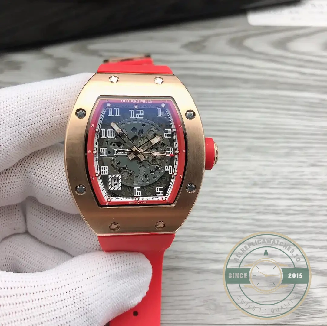 Replica Richard Mille 010 Rose Gold White Strap - Factory Super Clone Watch