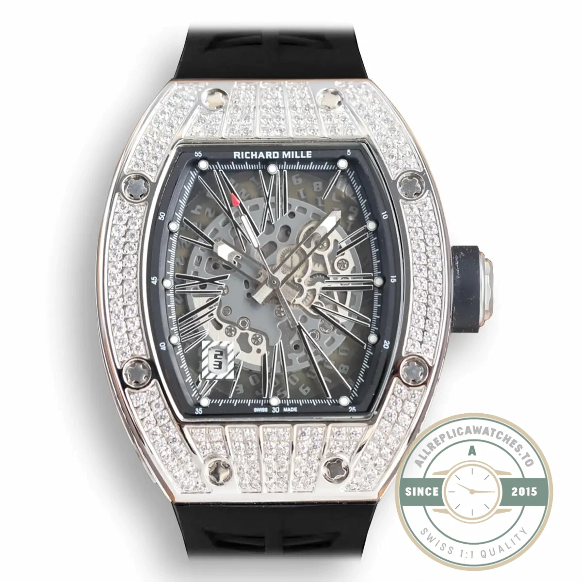 Replica Richard Mille 010 Titanium Diamonds Black Strap - Affordable Luxury Replica Timepiece