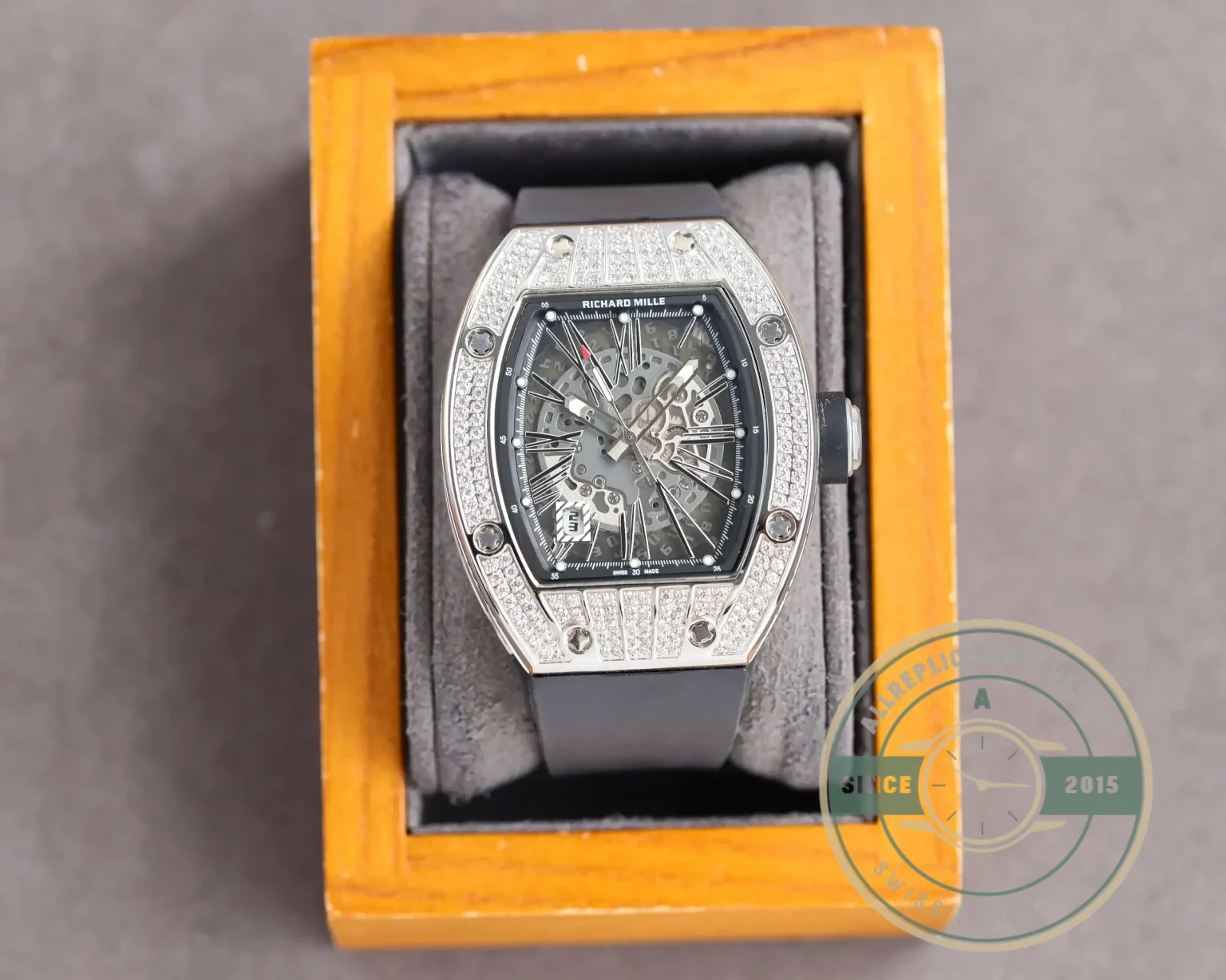 Replica Richard Mille 010 Titanium Diamonds Black Strap - Affordable Super Clone Watch