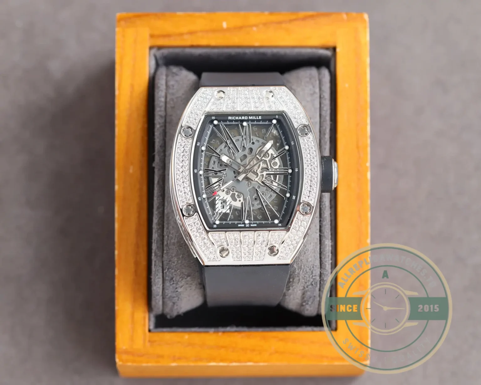 Replica Richard Mille 010 Titanium Diamonds Black Strap - Luxury Replica Watch