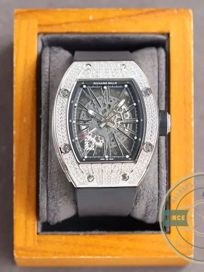 Replica Richard Mille 010 Titanium Diamonds Black Strap - Luxury Replica Watch