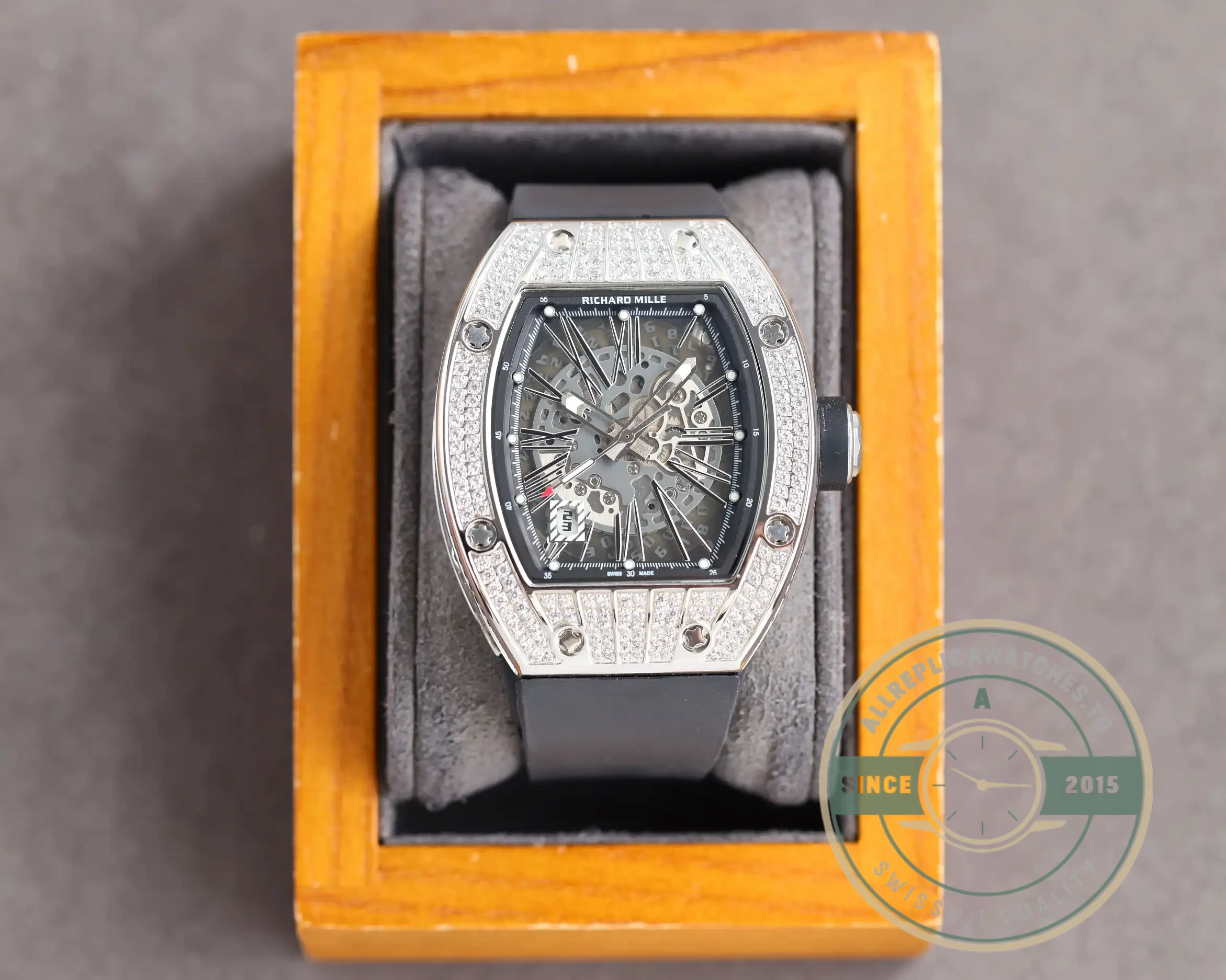 Replica Richard Mille 010 Titanium Diamonds Black Strap - Luxury Replica Watch