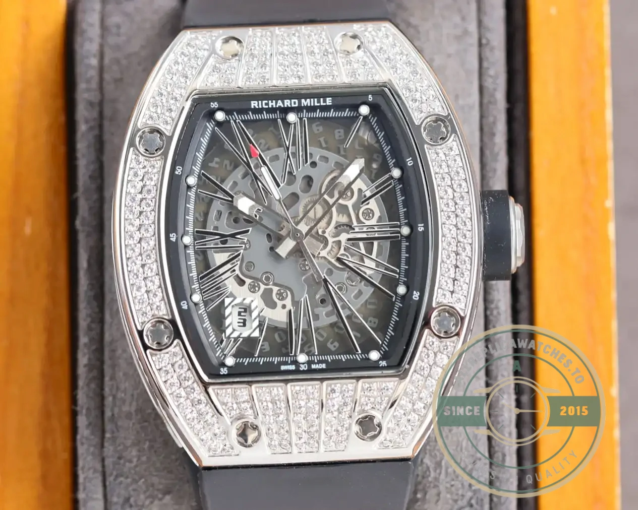 Replica Richard Mille 010 Titanium Diamonds Black Strap - Top-Tier Swiss Replica Watch