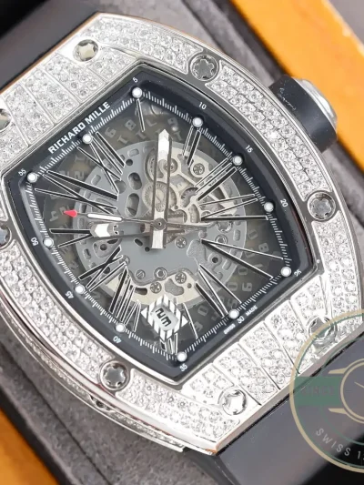 Replica Richard Mille 010 Titanium Diamonds Black Strap - Factory Super Clone Watch