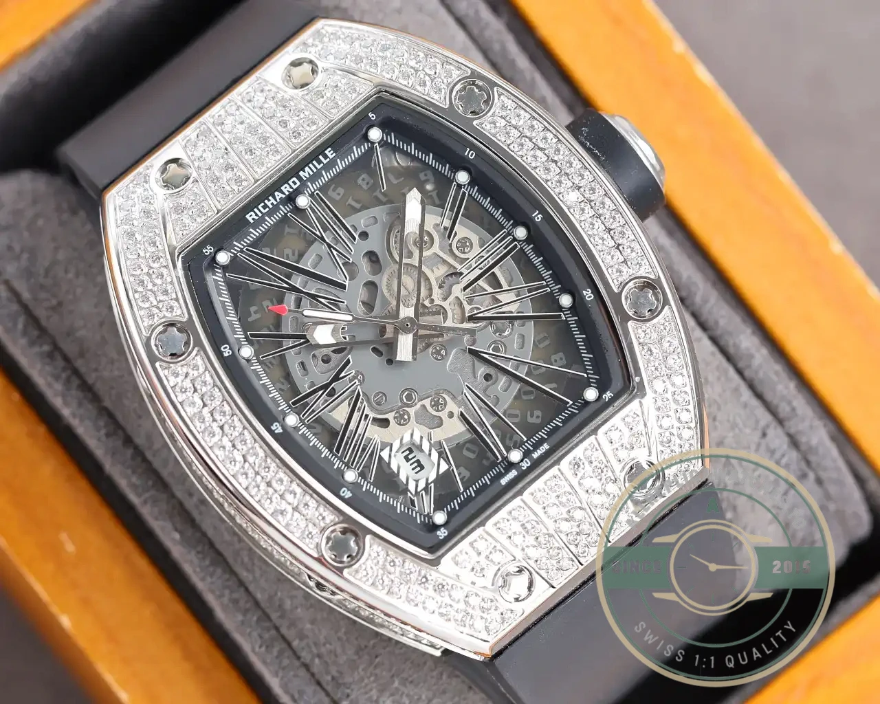 Replica Richard Mille 010 Titanium Diamonds Black Strap - Factory Super Clone Watch