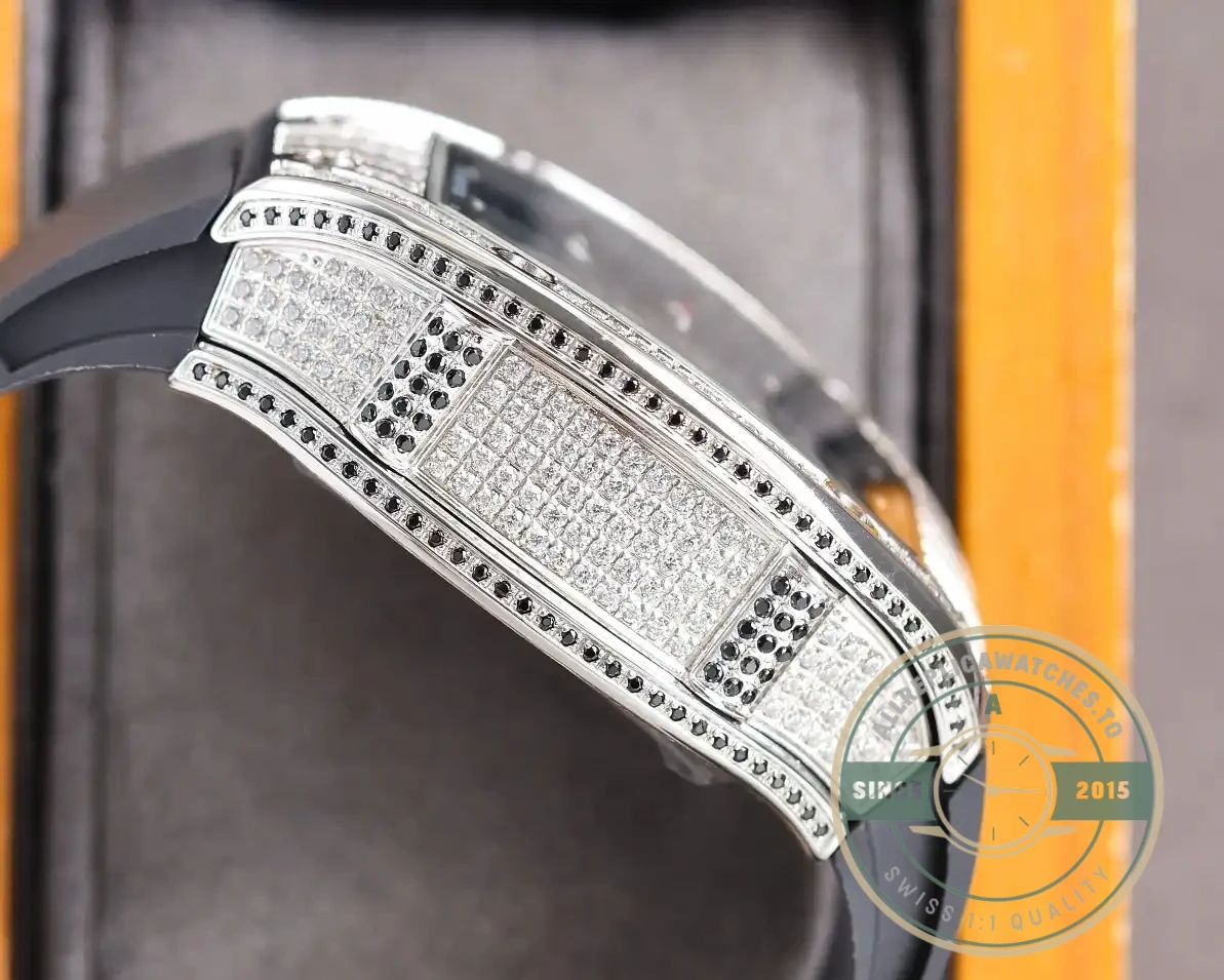 Replica Richard Mille 010 Titanium Diamonds Black Strap - Best Quality Replica Watch