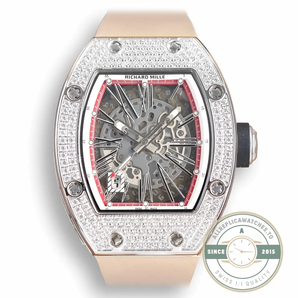 Replica Richard Mille 010 Titanium Diamonds White Strap - High-Grade Replica Watch