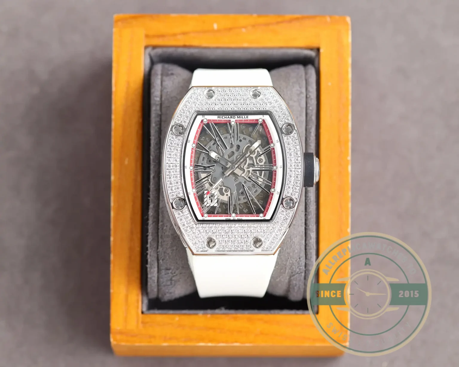 Replica Richard Mille 010 Titanium Diamonds White Strap - Affordable Luxury Replica Timepiece