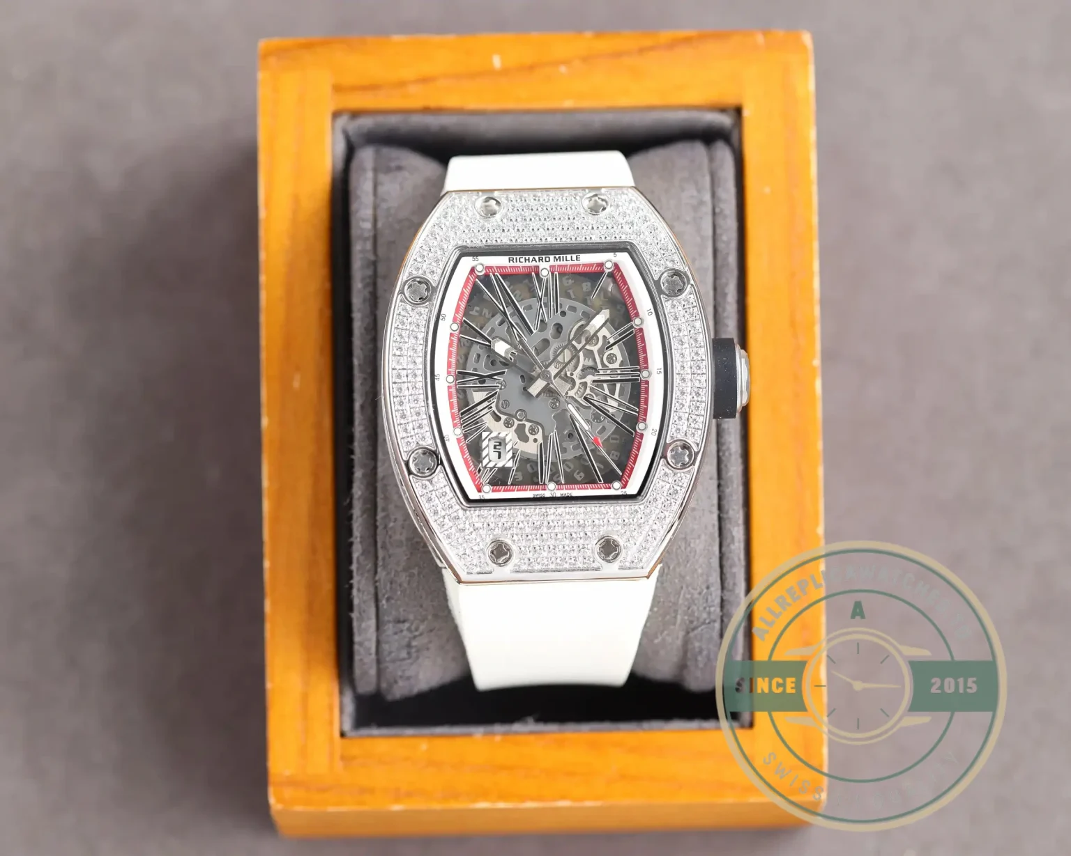 Replica Richard Mille 010 Titanium Diamonds White Strap - Best Quality Replica Watch