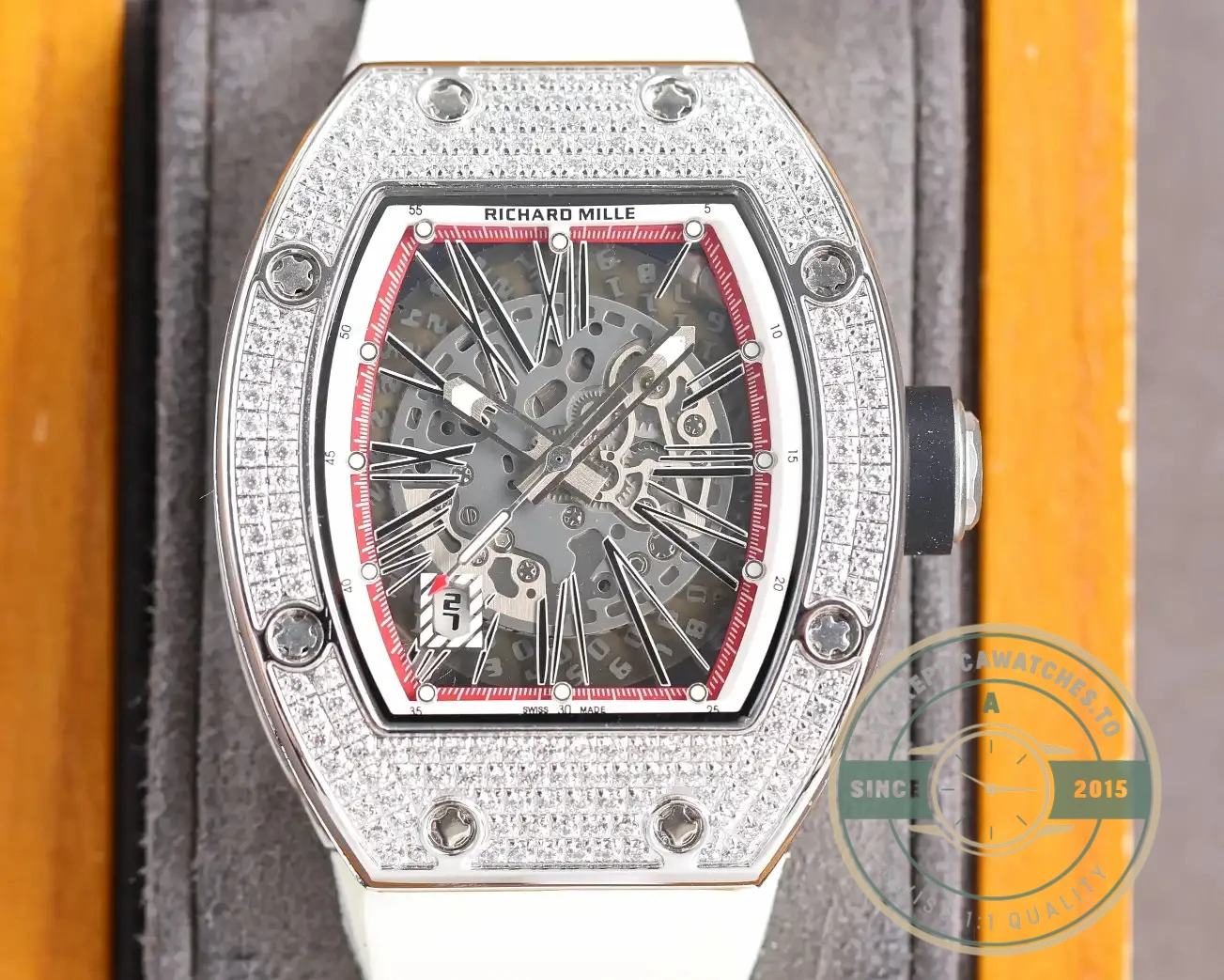 Replica Richard Mille 010 Titanium Diamonds White Strap - Best Quality Replica Watch