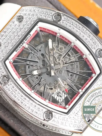 Replica Richard Mille 010 Titanium Diamonds White Strap - Swiss Movement Replica Watch