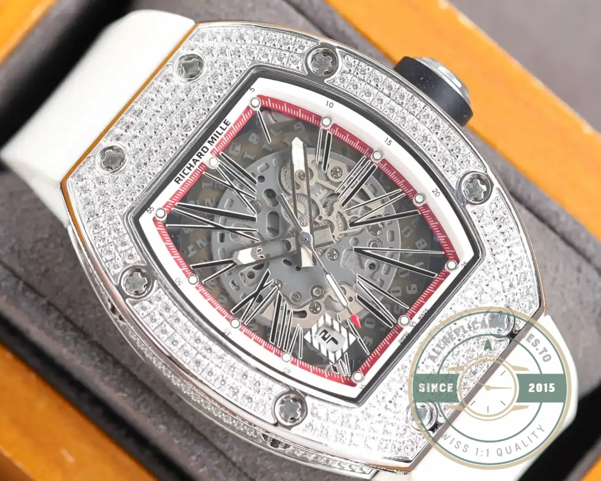 Replica Richard Mille 010 Titanium Diamonds White Strap - Swiss Movement Replica Watch