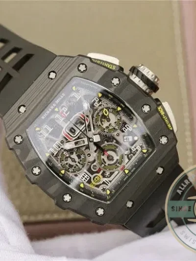 Replica Richard Mille 011-03 Carbon Fiber Black Strap - Affordable Luxury Replica Timepiece