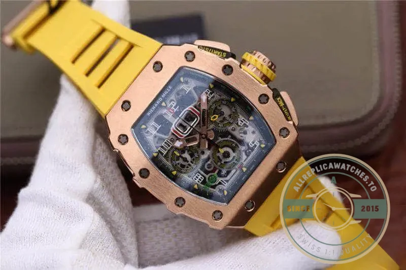 Replica Richard Mille 011-03 Swiss Eta7750 Yellow Strap - Luxury Replica Watch