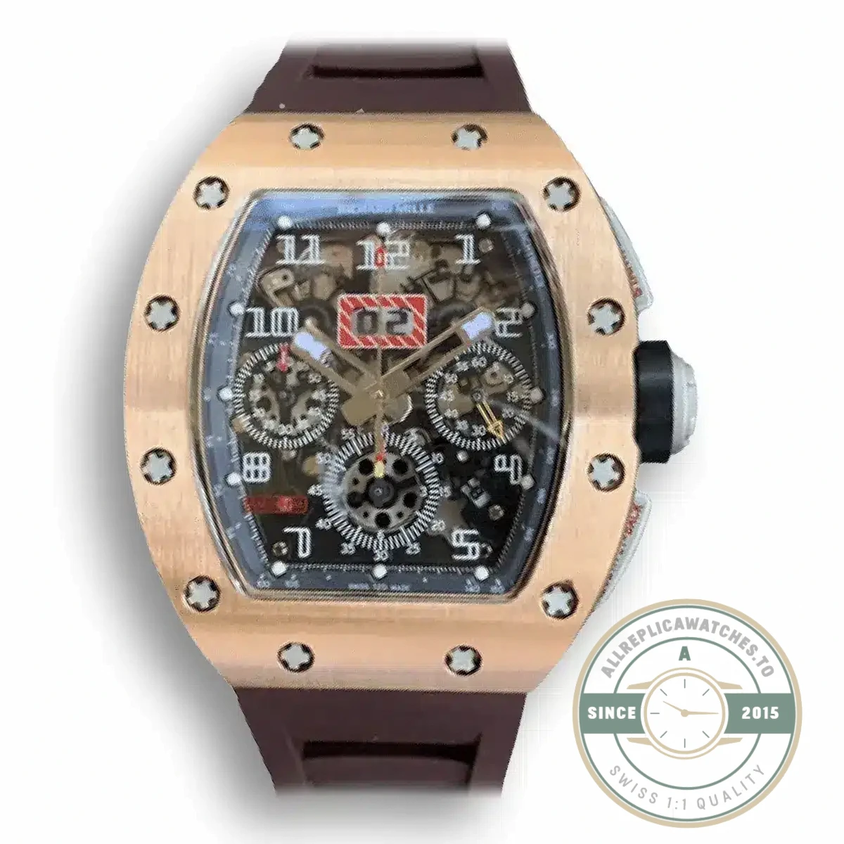 Replica Richard Mille 011 Brown Rubber Strap - Swiss-Made Clone Watch