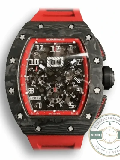 Replica Richard Mille 011 Carbon Case Red Strap - Swiss-Made Clone Watch