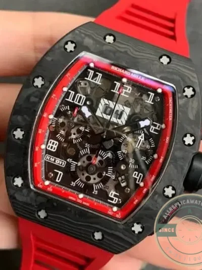 Replica Richard Mille 011 Carbon Case Red Strap - Affordable Super Clone Watch