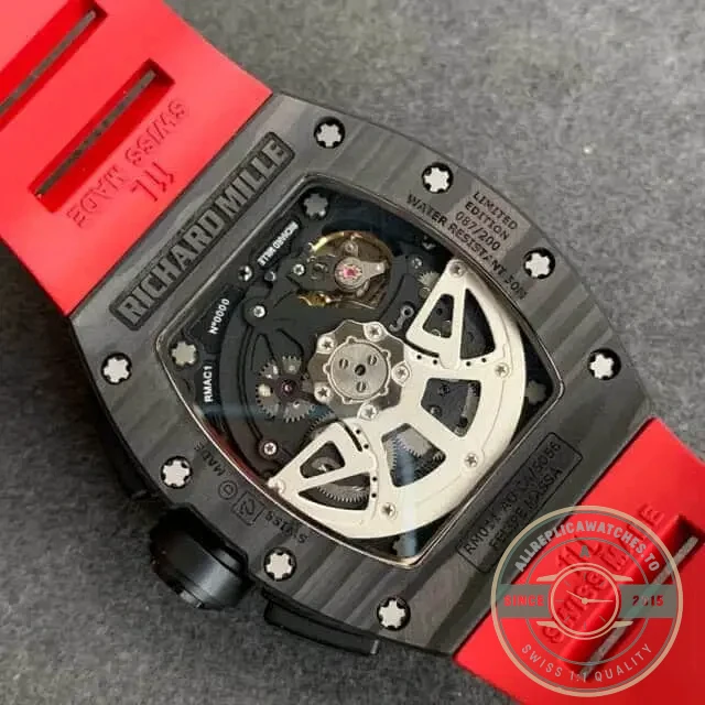 Replica Richard Mille 011 Carbon Case Red Strap - Best Quality Replica Watch