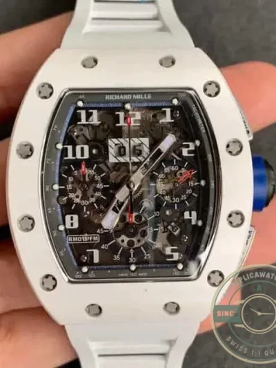 Replica Richard Mille 011 Ceramic White Strap - Swiss-Made Clone Watch