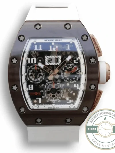 Replica Richard Mille 011 Ceramic White Strap Black Case - Swiss Movement Replica Watch