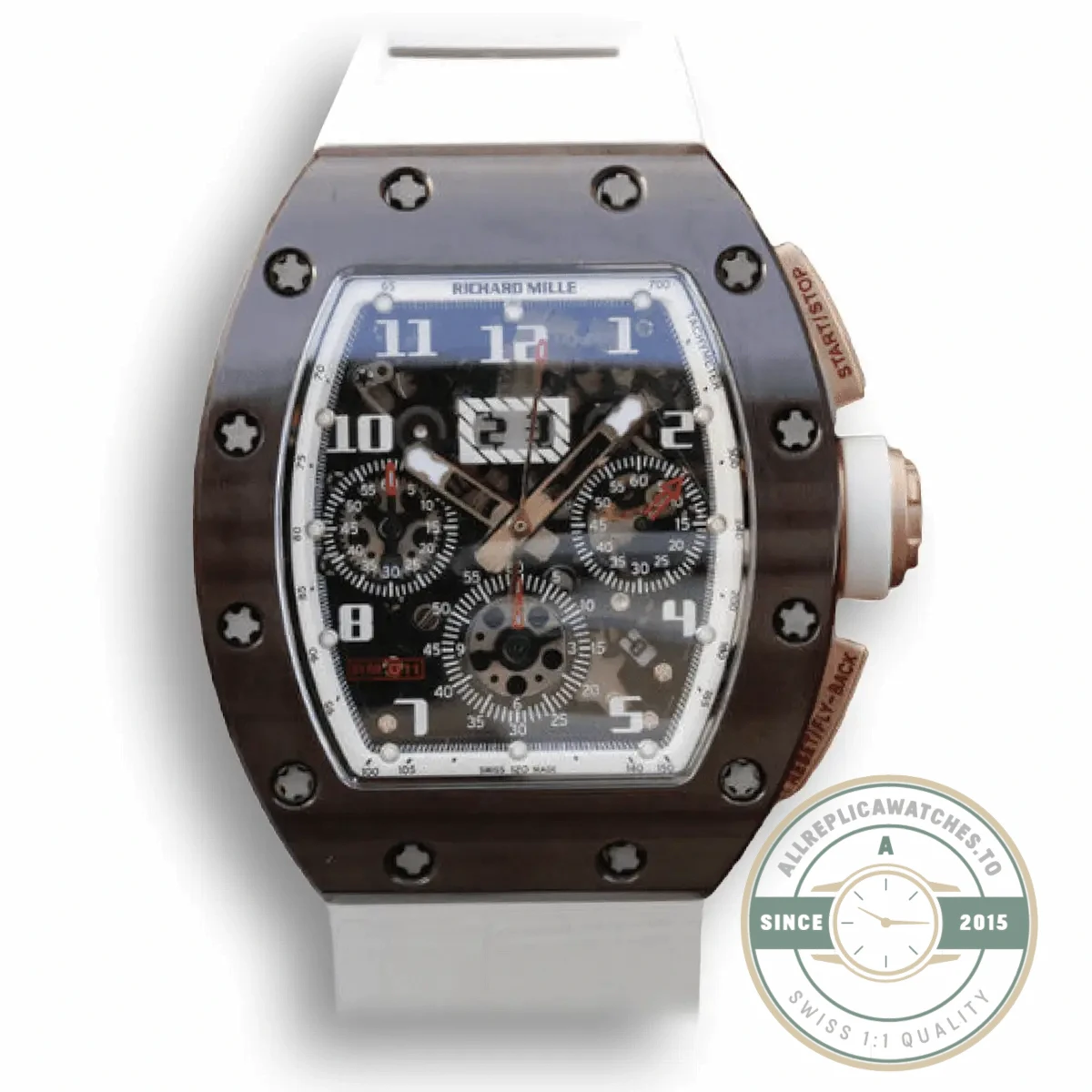 Replica Richard Mille 011 Ceramic White Strap Black Case - Swiss Movement Replica Watch